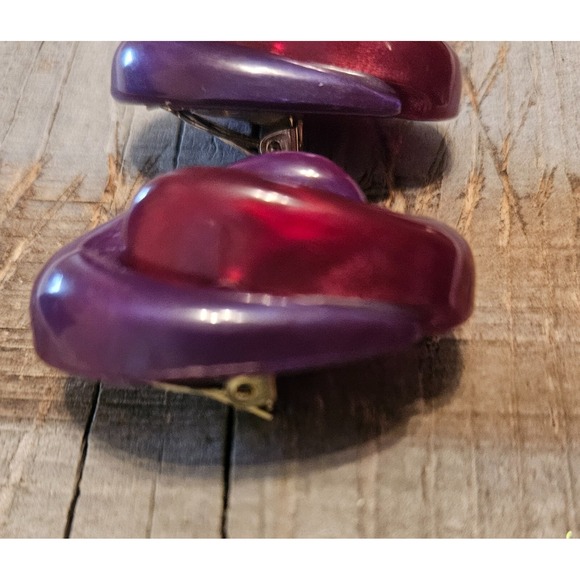 VINTAGE Statement Earrings Purple & Red Interlocking Loop Design Fashion Jewelry - Picture 16 of 16